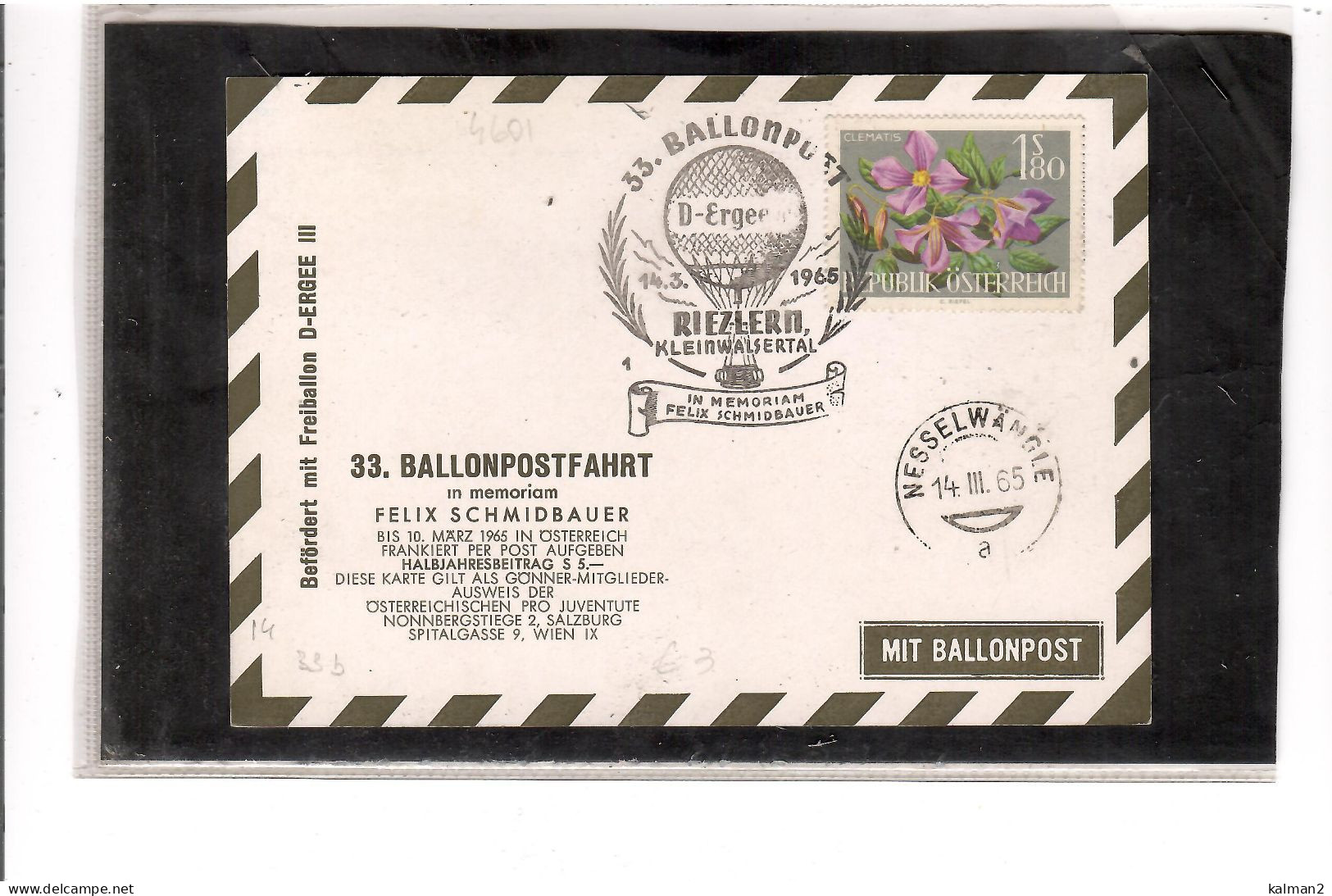 TEM20503 -  RIEZLERN 14,3.19  /  33. BALLONPOSTFLUG -  NETTO KATALOG NR. 33b - BALLON " D-ERGEE  " - Montgolfier