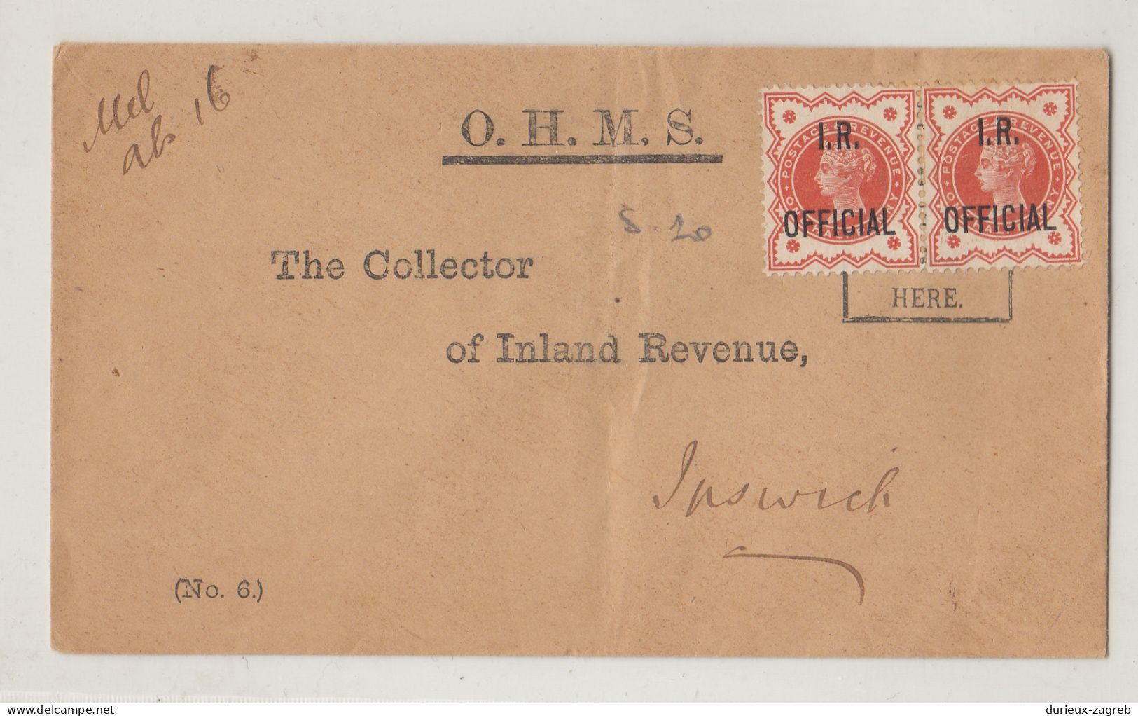 Great Britain OHMS Letter Cover - QV Inland Revenue Official Stamps B240401 - Servizio