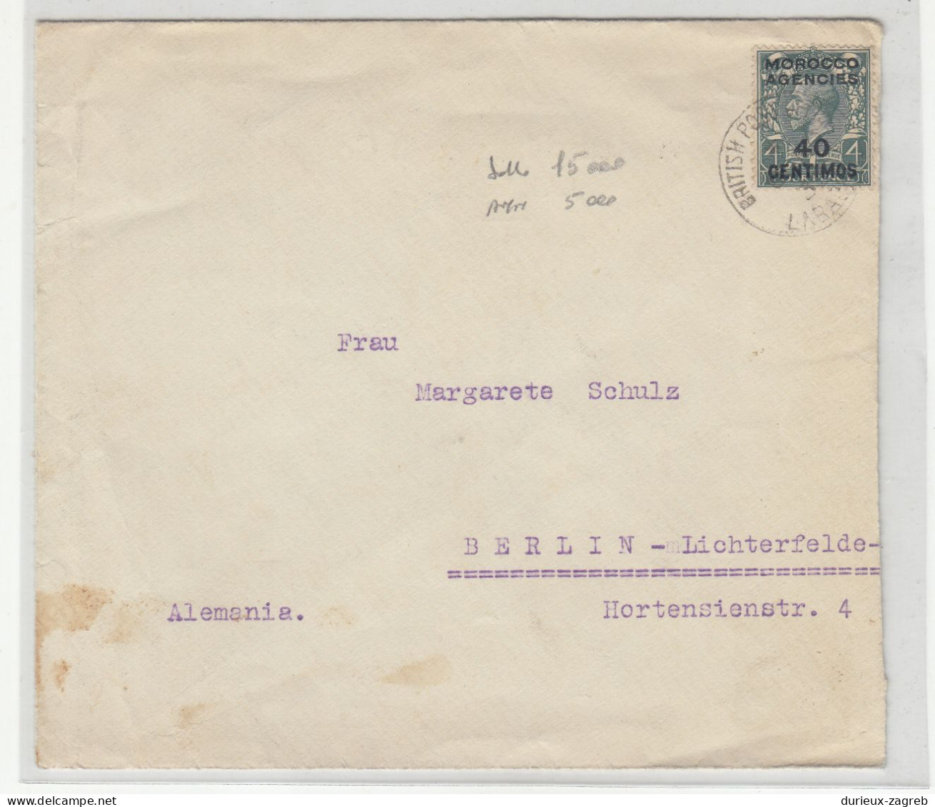 Morocco Agencies Letter Cover Posted 193? BPO Larache To Berlin B240401 - Postämter In Marokko/Tanger (...-1958)