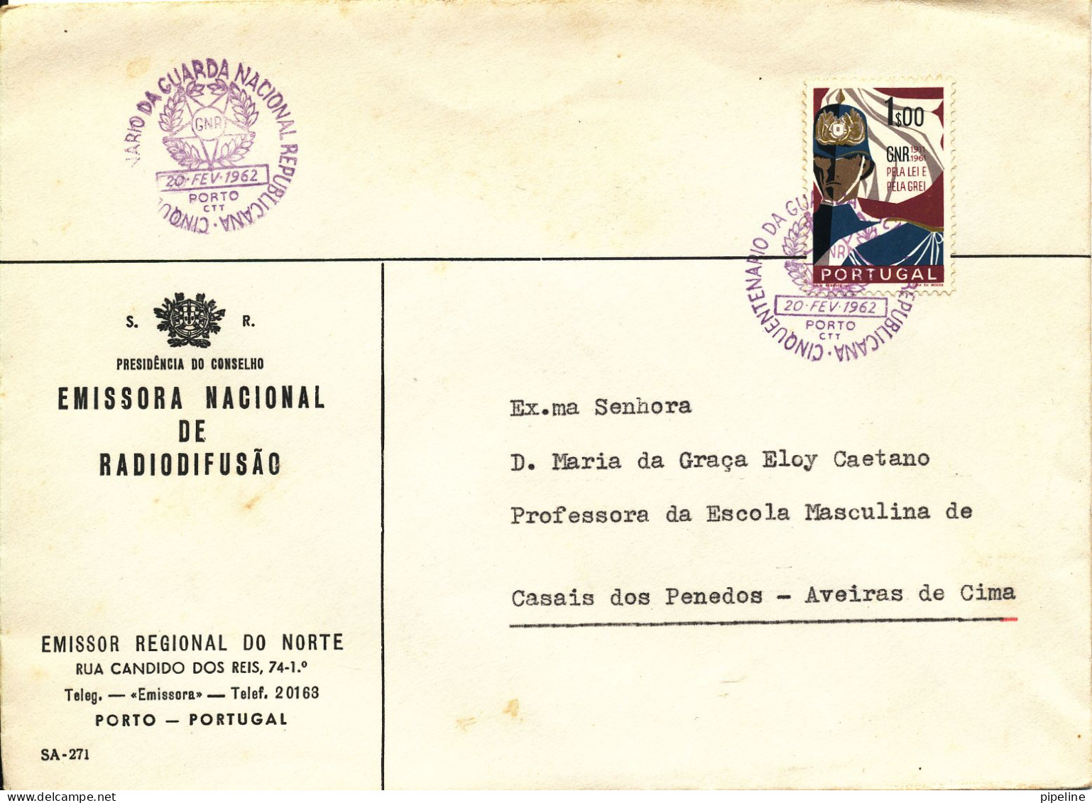 Portugal Cover/FDC Sent To Denmark 20-2-1962 Single - Briefe U. Dokumente