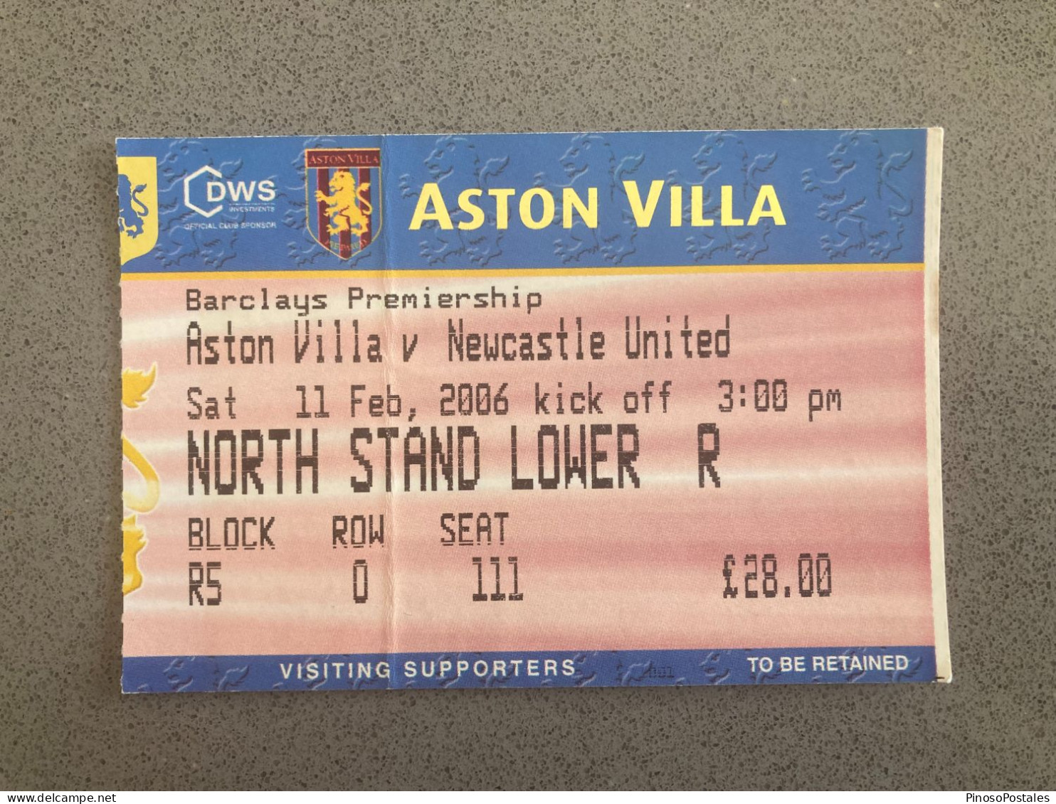 Aston Villa V Newcastle United 2005-06 Match Ticket - Tickets & Toegangskaarten