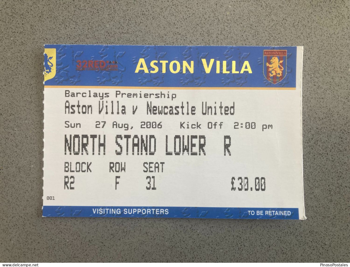 Aston Villa V Newcastle United 2006-07 Match Ticket - Tickets & Toegangskaarten