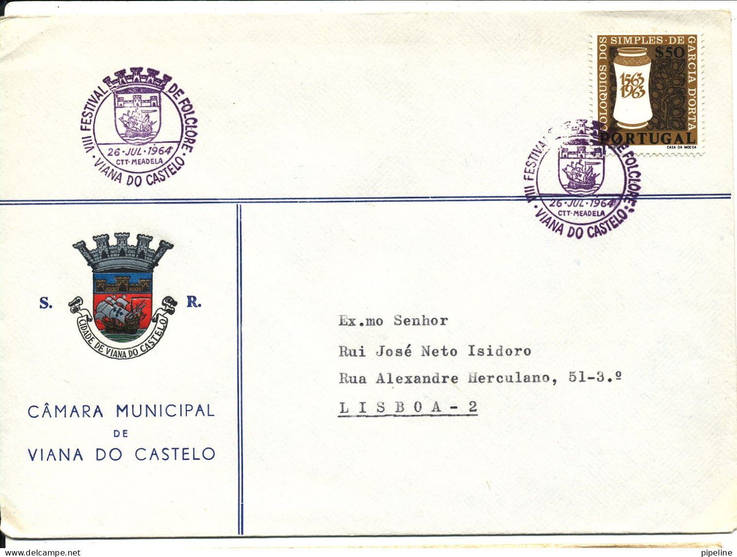 Portugal Cover/FDC Sent To Denmark 26-7-1964 Single - Briefe U. Dokumente