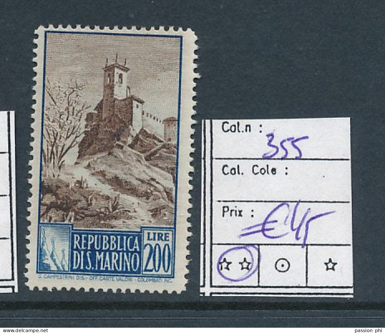 B7 SAN MARINO SASSONE  355 MNH - Unused Stamps