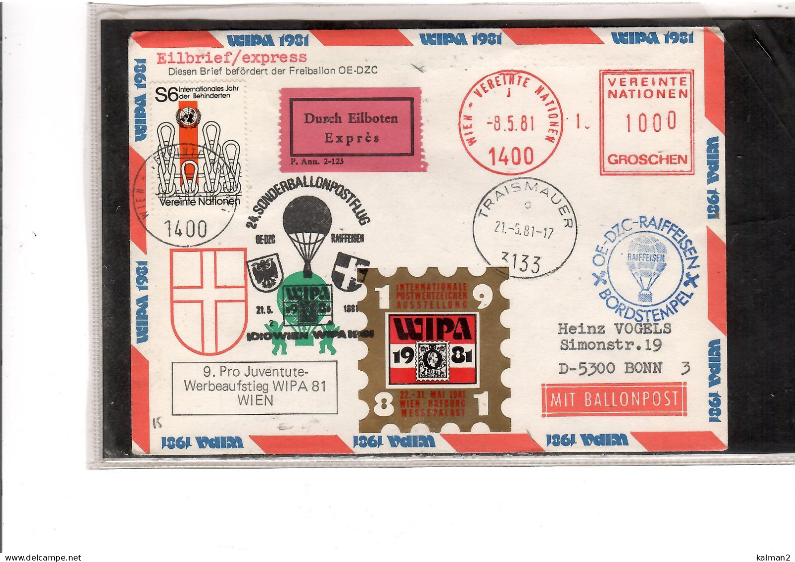 TEM20509 -WIEN  21.5.1981 / SONDERBALLONPOSTFLUG -  NETTO KATALOG NR. 24a  - BALLON " OE-DZC RAIFFESEN " - Airships