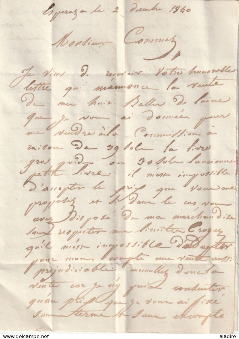 1840 - Cursive 10 COUIZA Sur Lettre Pliée De 2 P De ESPERAZA Vers LIMOUX - Décime Rural - Boîtier A - Grand Cad Arrivée - 1801-1848: Vorläufer XIX