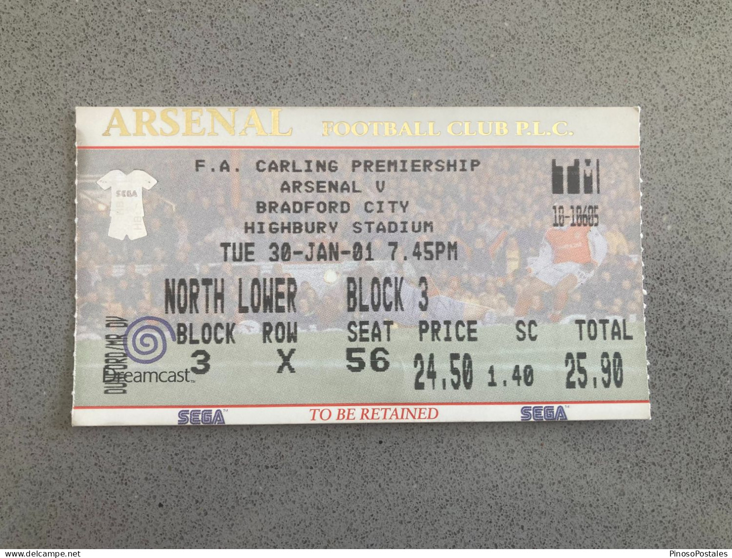Arsenal V Bradford City 2000-01 Match Ticket - Tickets & Toegangskaarten