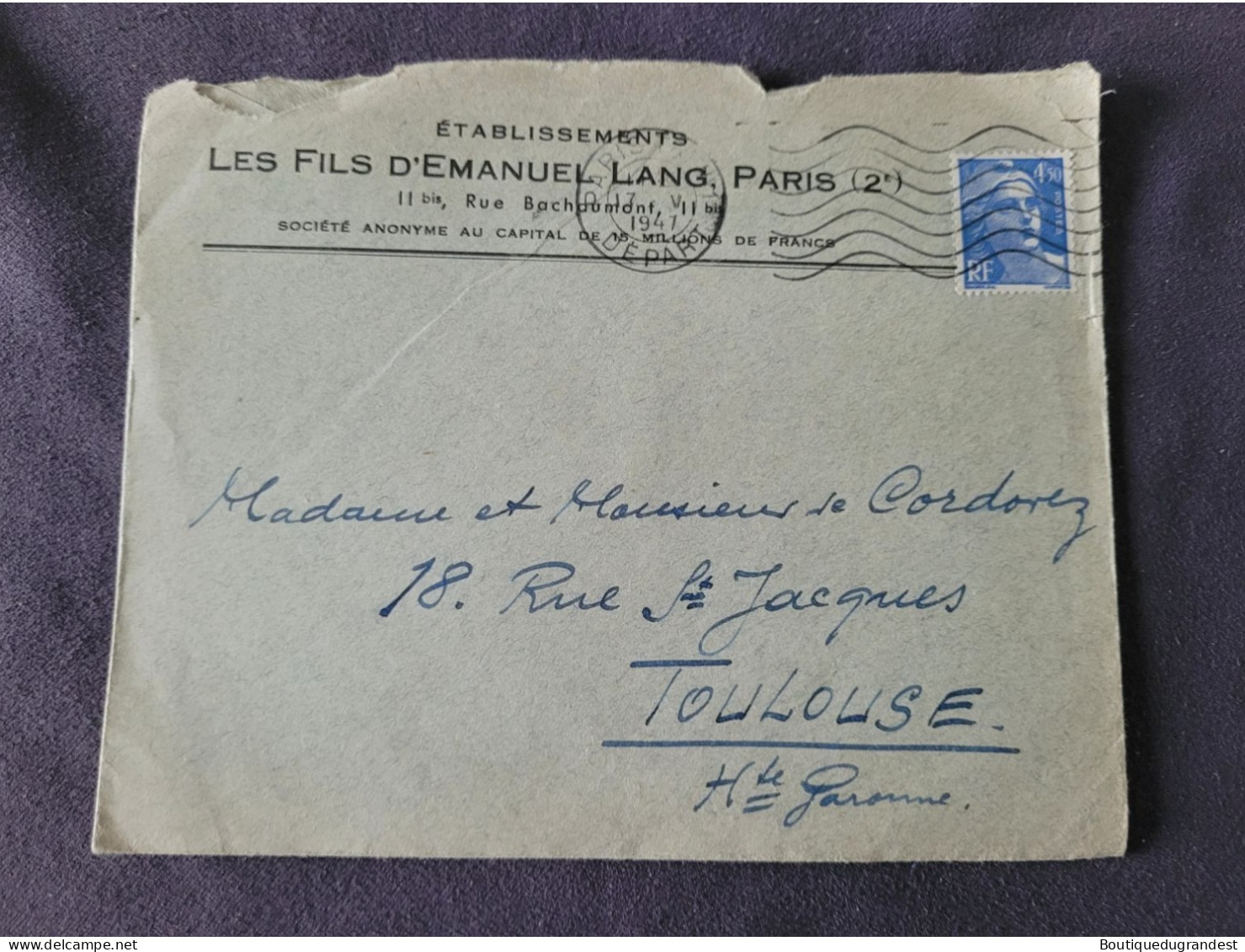 Timbre Sur Enveloppe 4f50  1941 - Oblitérés