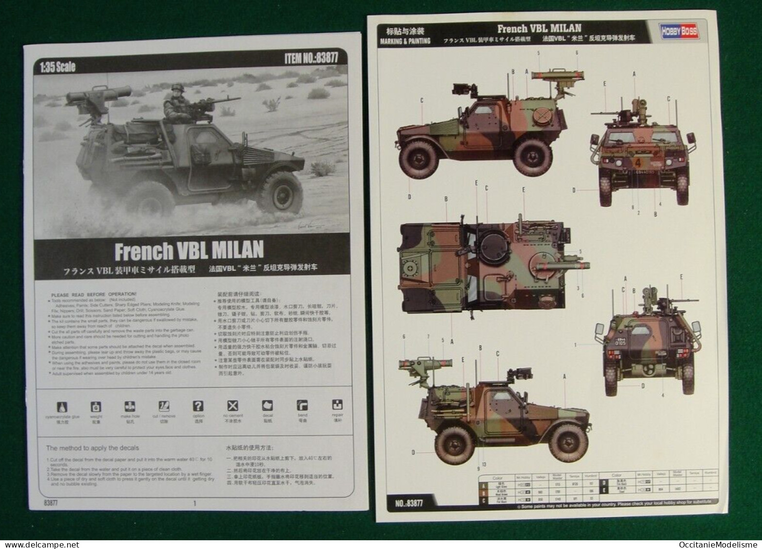 HobbyBoss - French PANHARD VBL MILAN Maquette Kit Plastique Réf. 83877 Neuf NBO 1/35 - Vehículos Militares