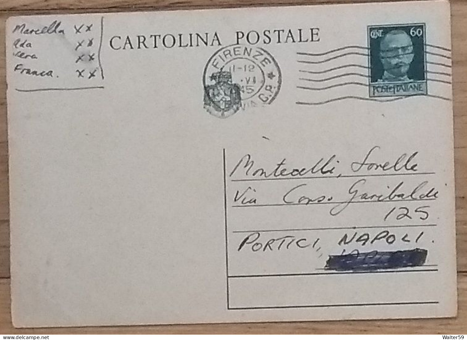 1945 Italia Italie Italy Intero Lgt C60 Imp Vg Firenze X Portici Carte Ps Card 2scans - Poststempel