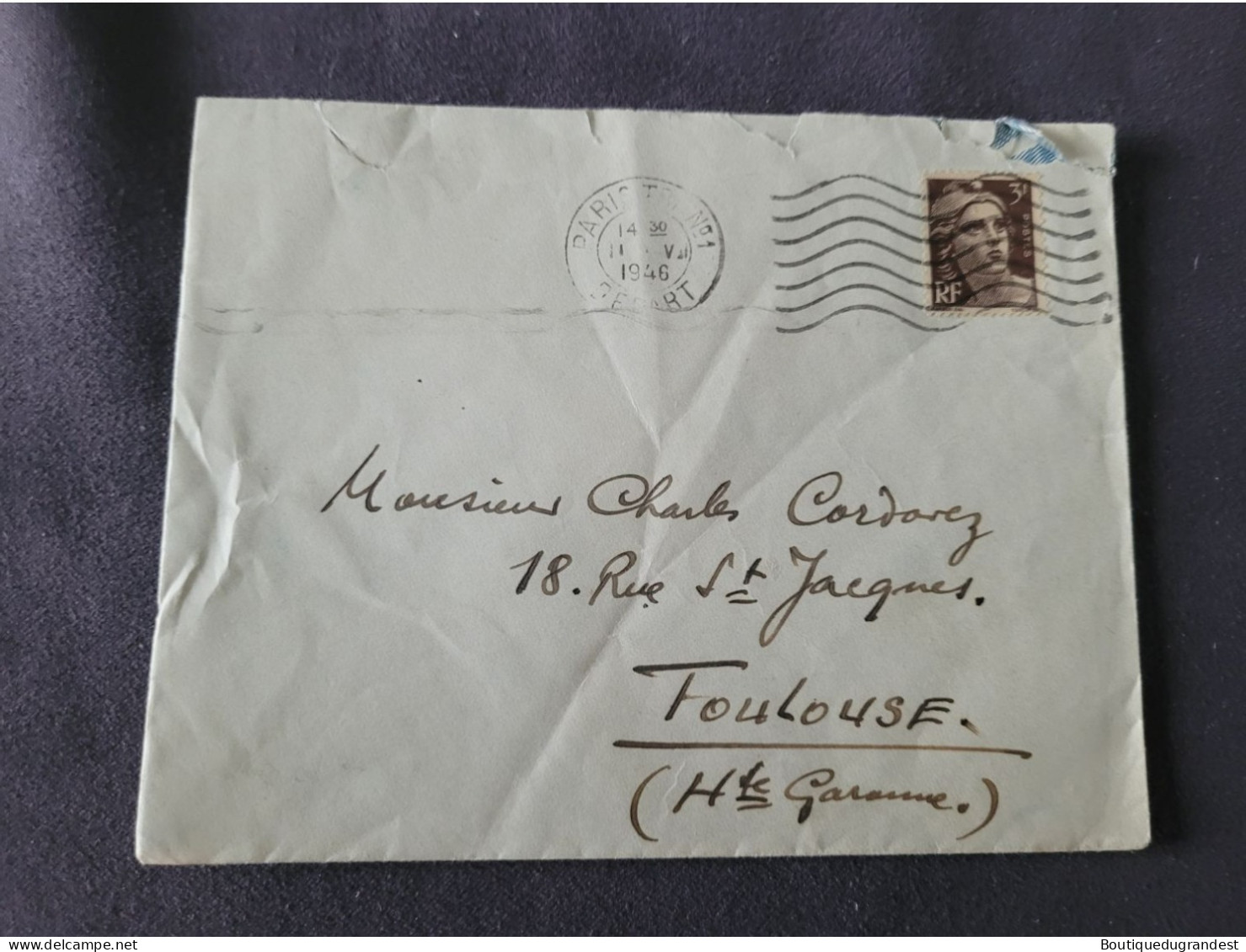 Timbre Sur Enveloppe 3f 1946 - Usados