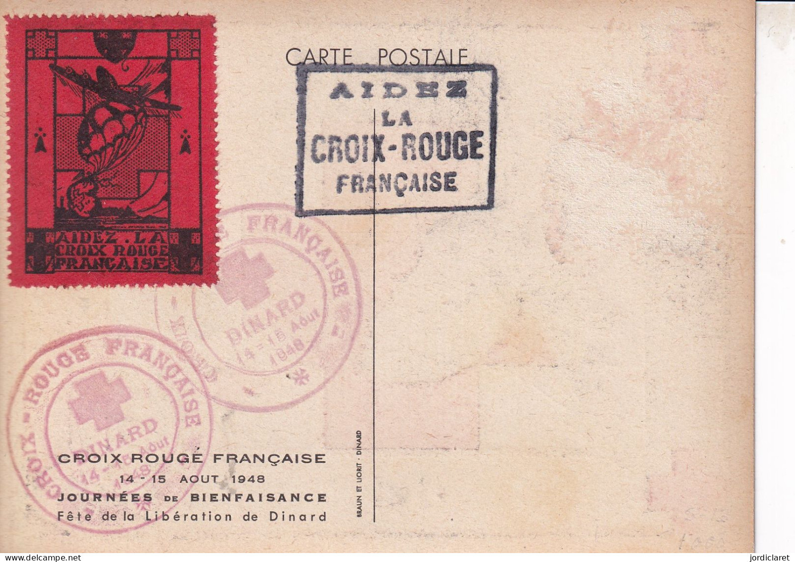 CARTE POSTALE 1948  AIDEZ LA CROIX-ROUGE  FRANCIA - Red Cross