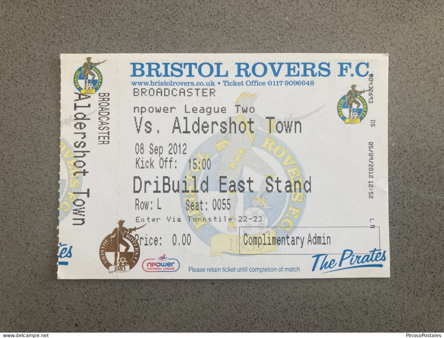 Bristol Rovers V Aldershot Town 2012-13 Match Ticket - Tickets & Toegangskaarten