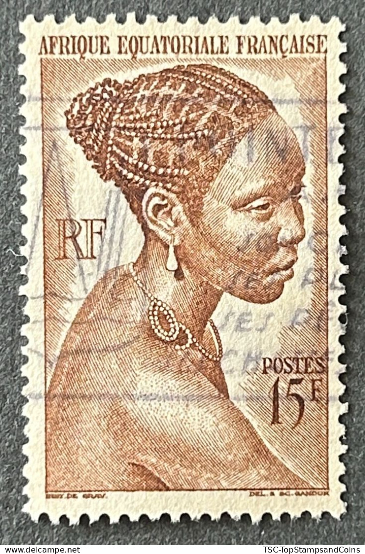 FRAEQ0224U1 - Local Motives - Bakongo Young Woman - 15 F Used Stamp - AEF - 1947 - Oblitérés