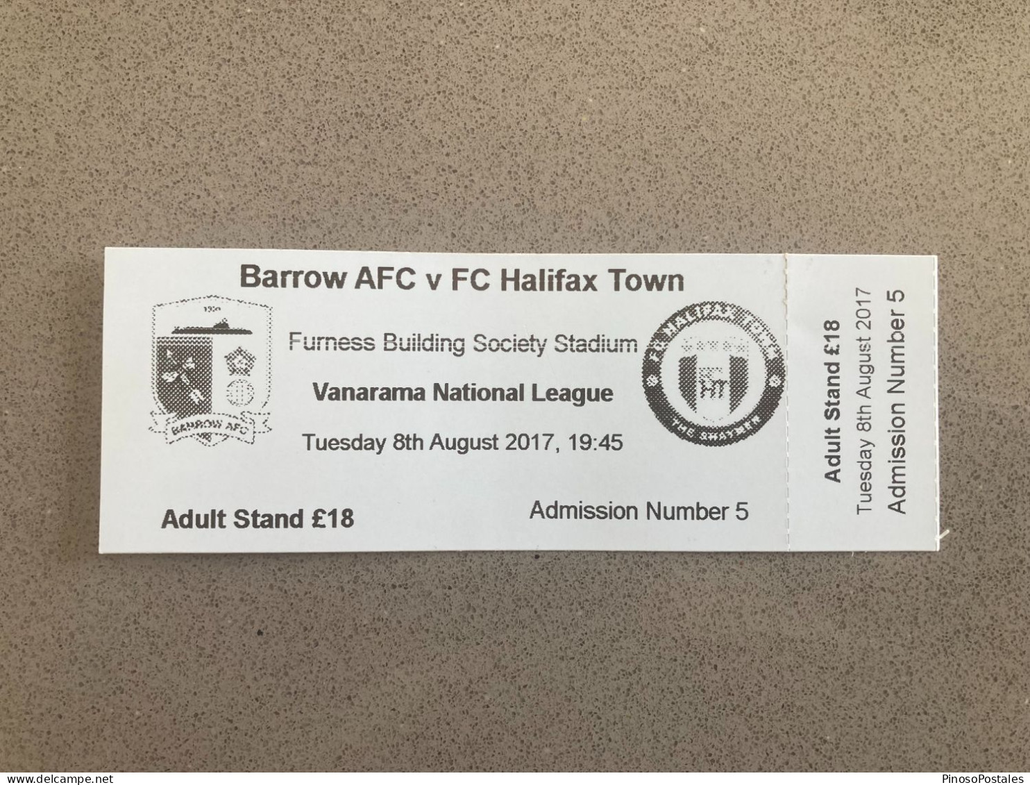 Barrow V Halifax Town 2017-18 Match Ticket - Tickets & Toegangskaarten
