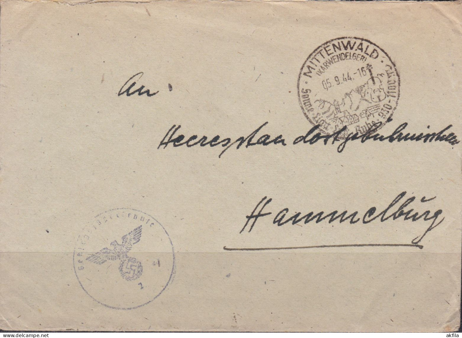 WWII Germany 1944 Mittenwald-Hammelburg Letter - Kriegsgefangenenpost