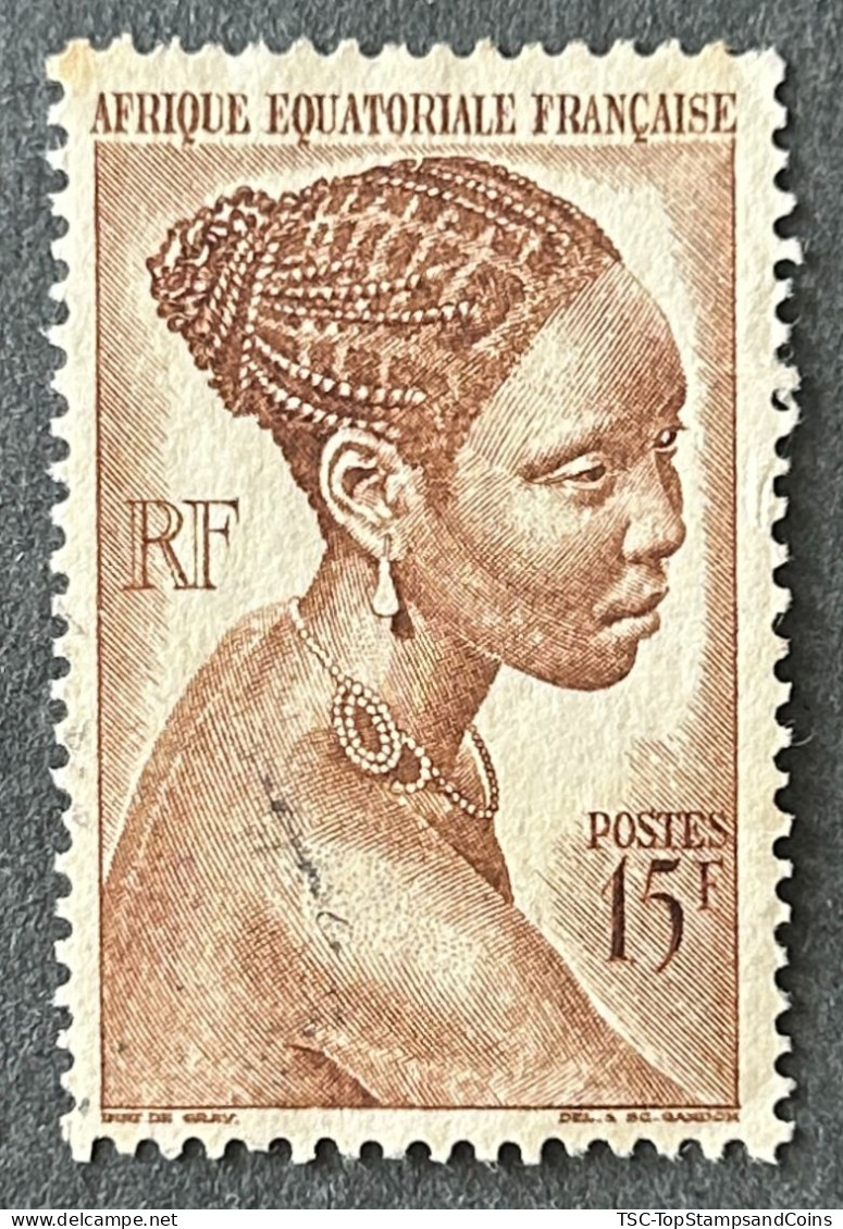 FRAEQ0224U2 - Local Motives - Bakongo Young Woman - 15 F Used Stamp - AEF - 1947 - Oblitérés