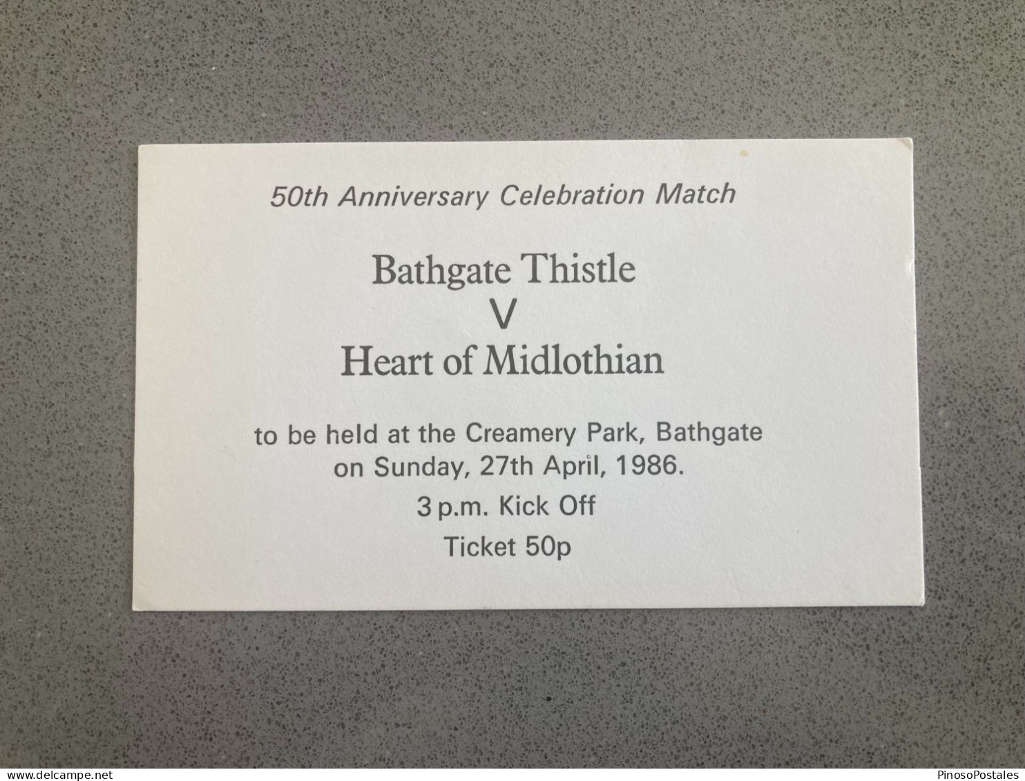 Bathgate Thistle V Heart Of Midlothian 1985-86 Match Ticket - Tickets & Toegangskaarten