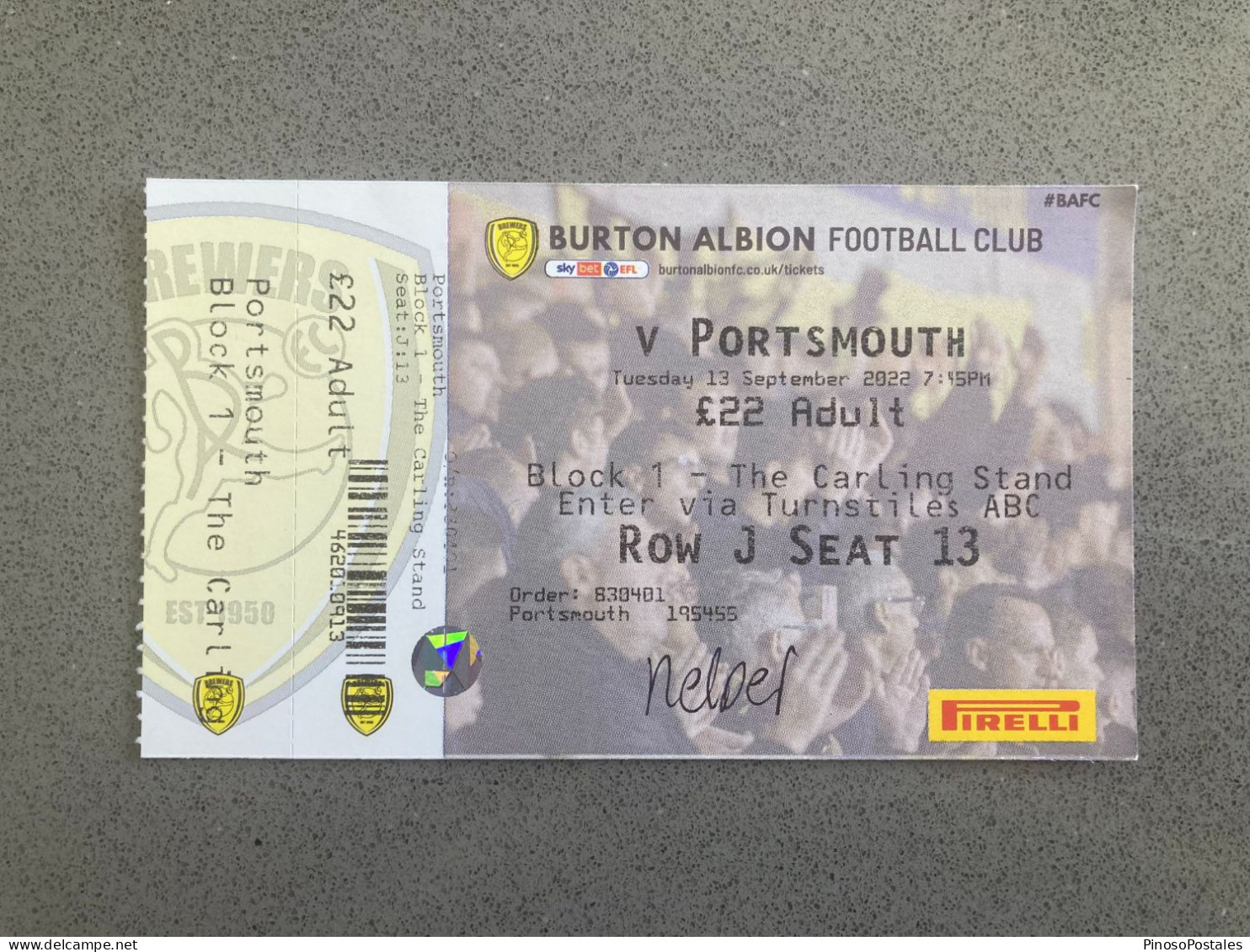 Burton Albion V Portsmouth 2022-23 Match Ticket - Tickets & Toegangskaarten