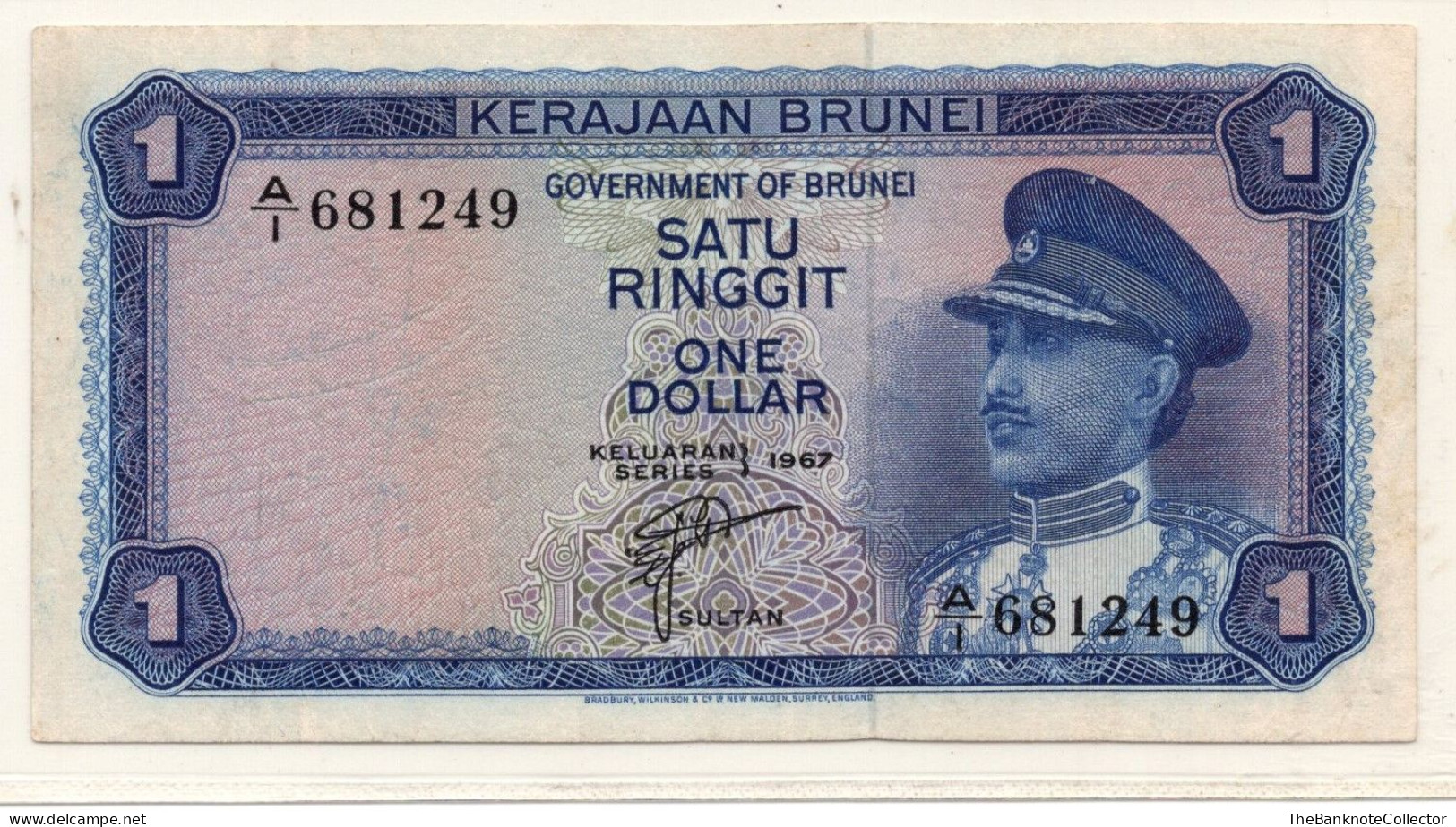 Brunei Darussalam  1 Dollar Ringgit 1967 P-1  AUNC-UNC Foxing - Brunei