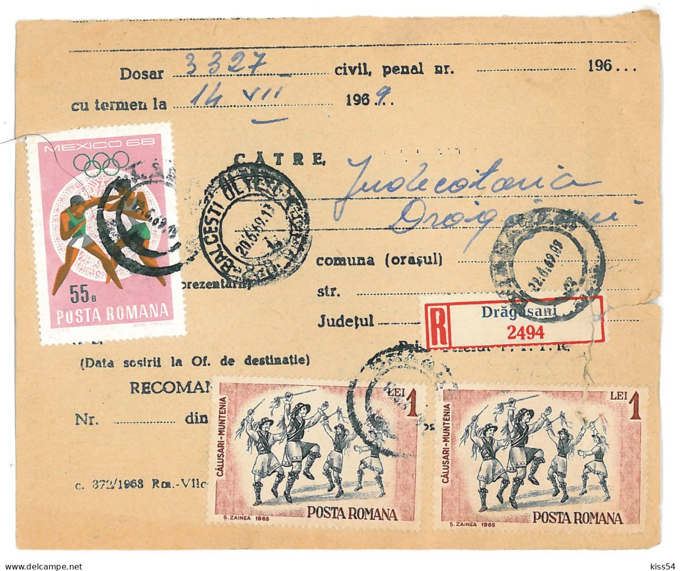 CIP 23 - 25-a BALCESTI-OLTETU, Valcea, Acte De Procedura - Cover Receipt - Used - 1969 - Briefe U. Dokumente