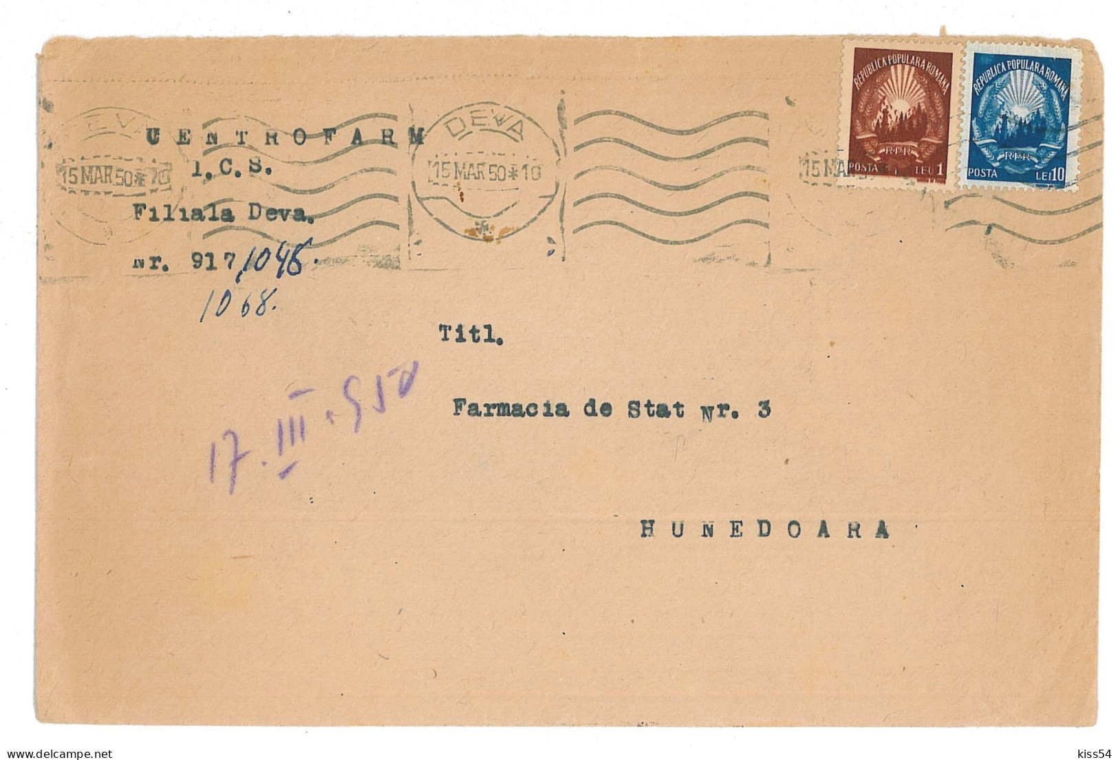 CIP 23 - 181-a DEVA - Cover - Used - 1950 - Lettres & Documents