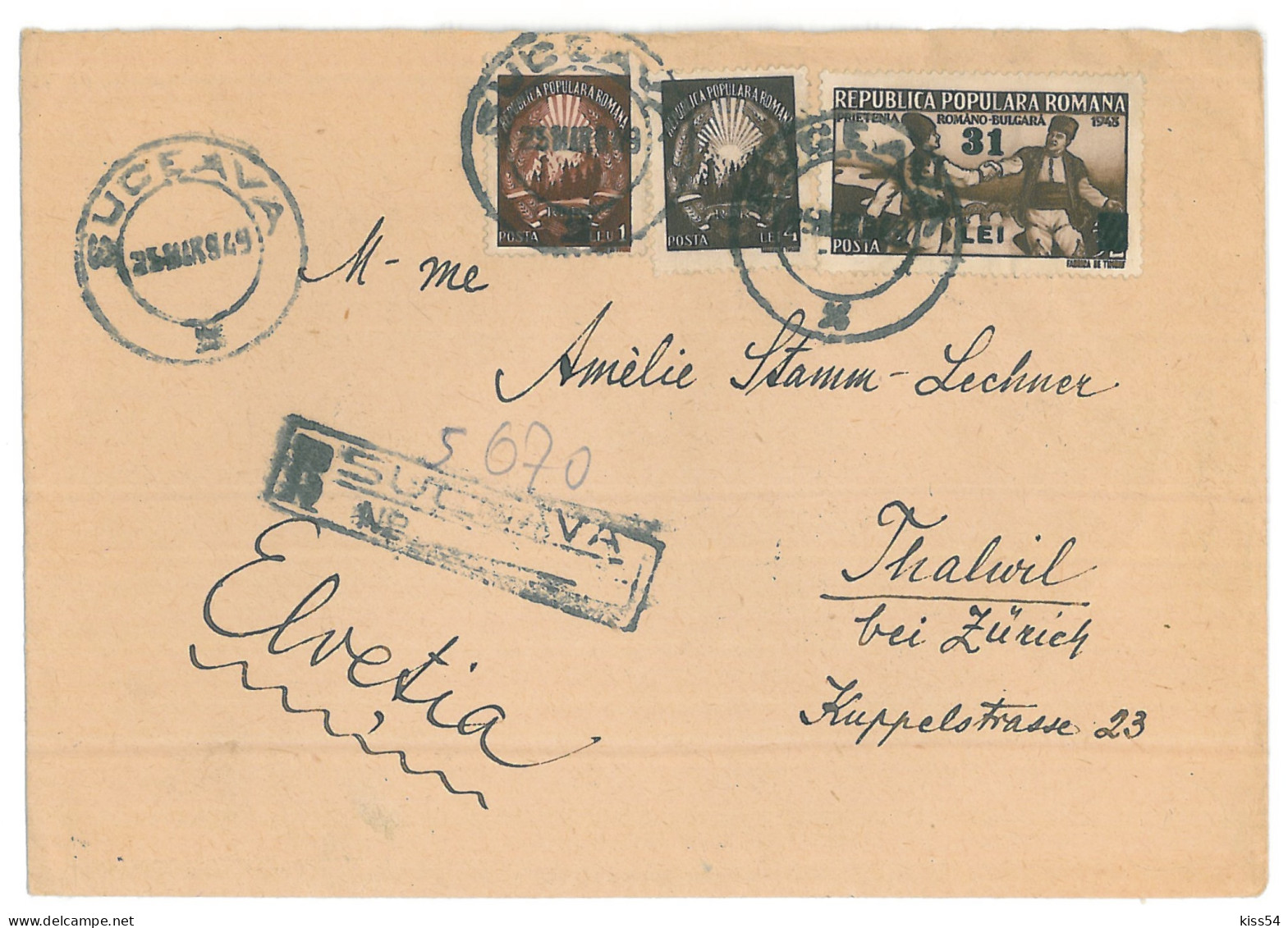 CIP 23 - 250-a SUCEAVA - International REGISTERED Cover - Used - 1949 - Storia Postale