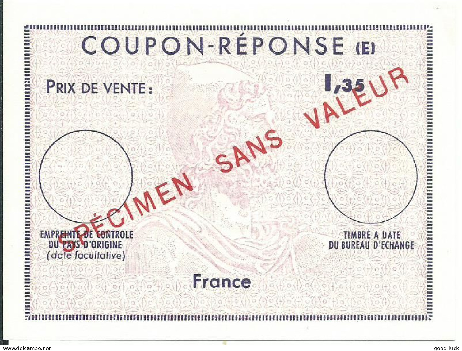 FRANCE COUPON REPONSE ( E ) 1,35 SURCHARGE SPECIMEN SANS VALEUR LETTRE COVER - Buoni Risposte