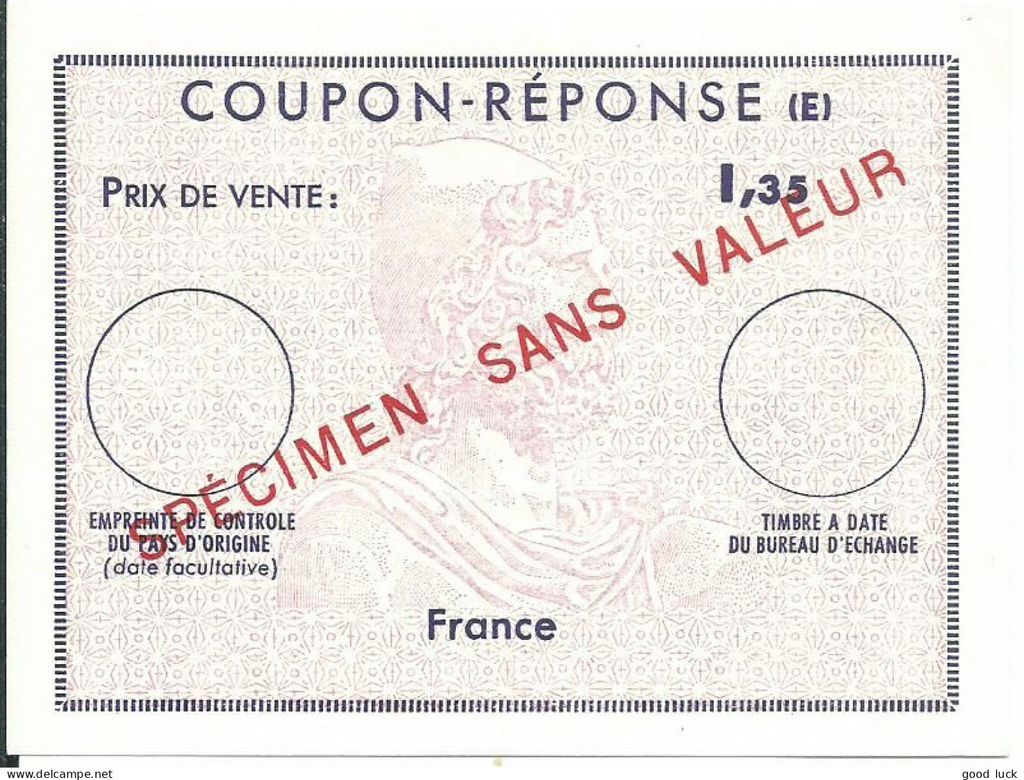 FRANCE COUPON REPONSE ( E ) 1,35 SURCHARGE SPECIMEN SANS VALEUR LETTRE COVER - Reply Coupons