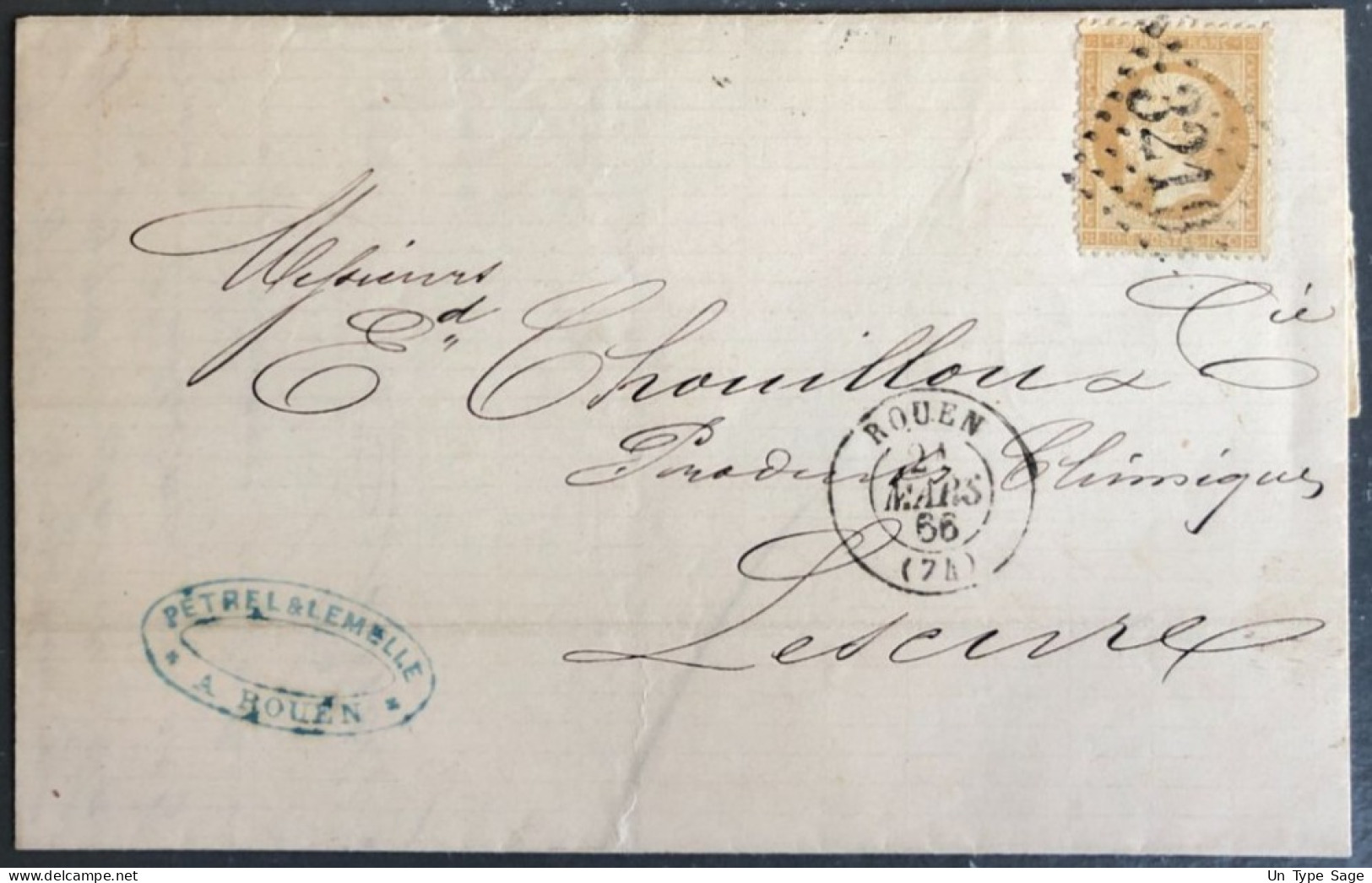 France, N°21 Sur Lettre (LSC) De ROUEN, Cachet Du 21.3.1866 - (B2651) - 1849-1876: Periodo Clásico