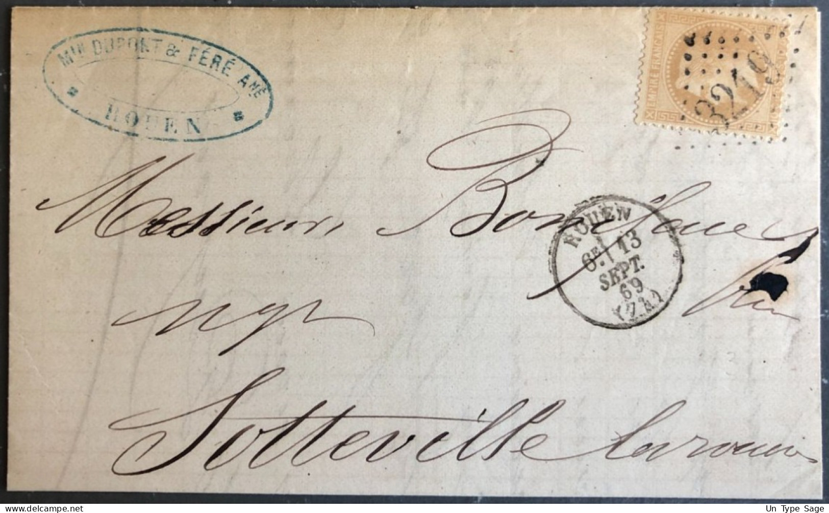 France, N°28 Sur Lettre De ROUEN, Cachet Du 13.9.1869 - (B2657) - 1849-1876: Classic Period