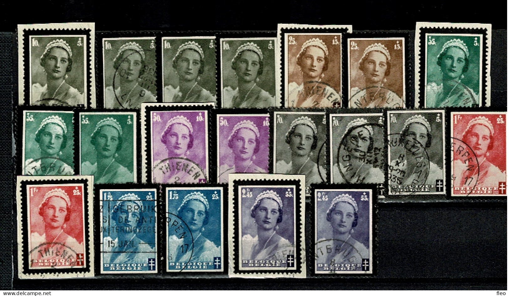 1935 Serie 411/418° Reine Astrid : Tuberculosebestrijding.Rouwzegels.  (18 Timbres) - Usati