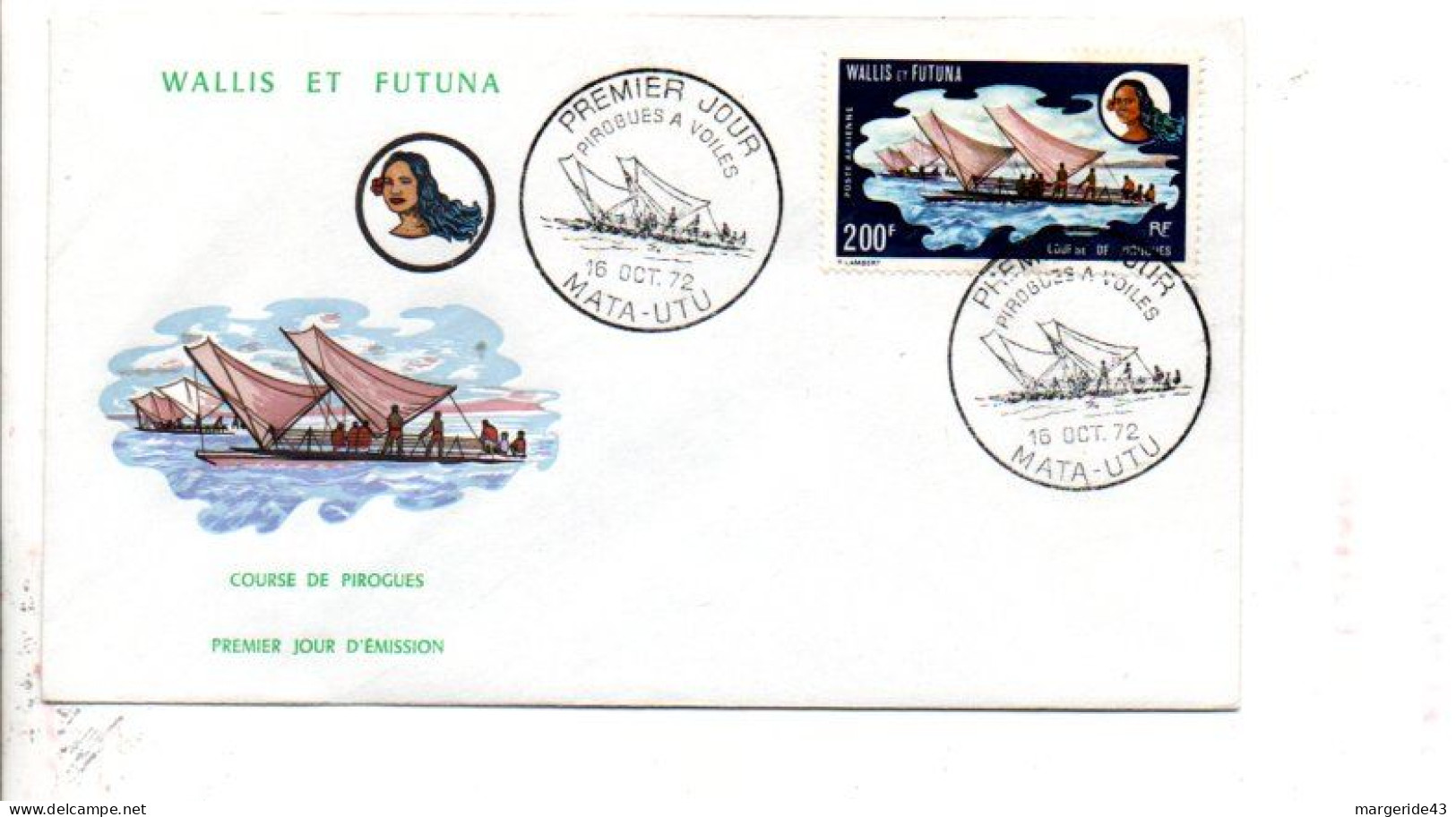 WALLIS ET FUTUNA FDC 1972 COURSE DE PIROGUES - FDC