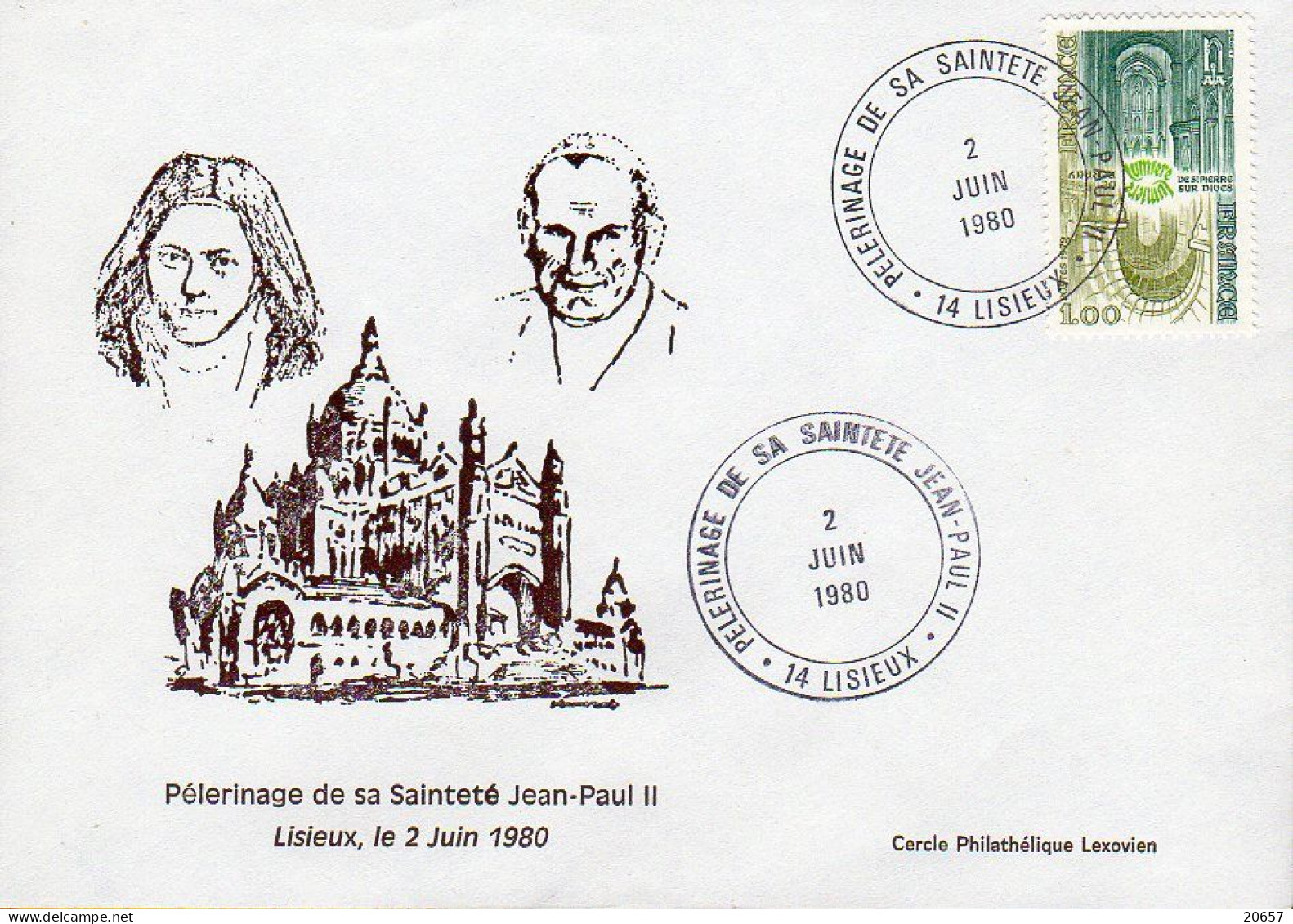 France 1980 Pélerinage Du Pape Jean-Paul II à La Cathédrale De Lisieux , Cachet Illustré - Papes