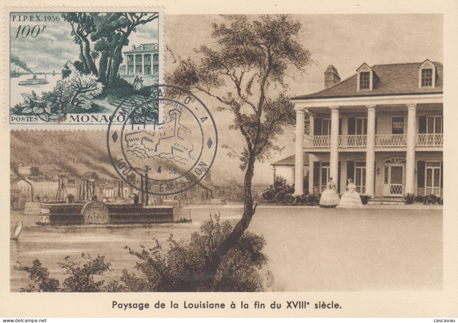 Carte  Maximum   1er   Jour   MONACO    Paysage  De  La  Louisiane   F.I.P.E.X   1956 - Cartes-Maximum (CM)