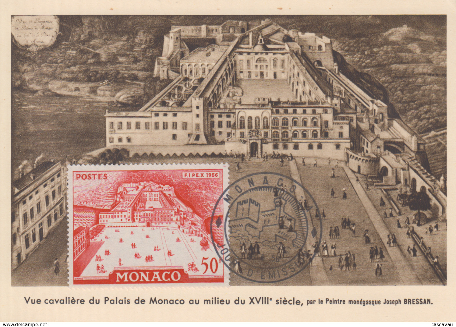 Carte  Maximum   1er   Jour   MONACO    Vue  Du  Palais   F.I.P.E.X   1956 - Cartas Máxima