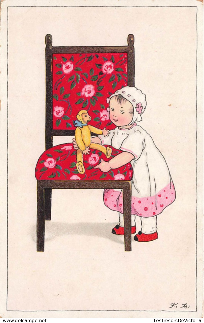 ENFANTS - Dessins D'enfants - Petite Fille Avec Son Jouet - Colorisé - Carte Postale Ancienne - Children's Drawings