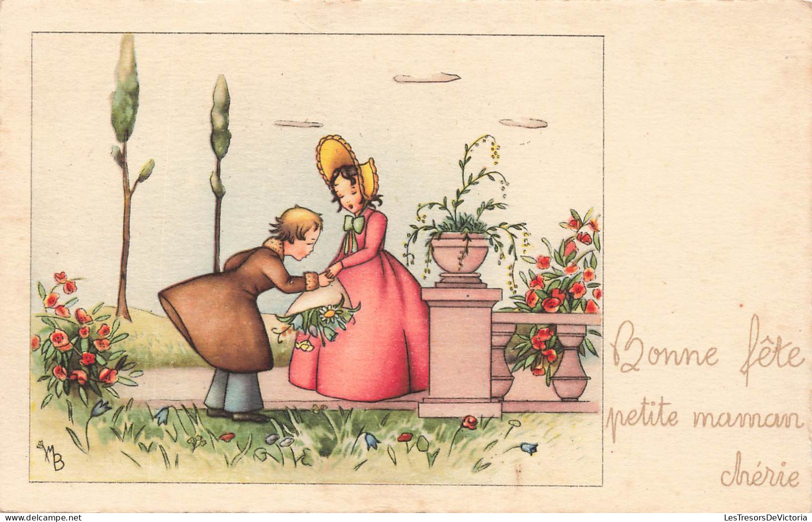 FETES - VOEUX - Bonne Fête Petite Maman Chérie - Mère Et Enfant Dans Le Jardin - Colorisé - Carte Postale Ancienne - Otros & Sin Clasificación