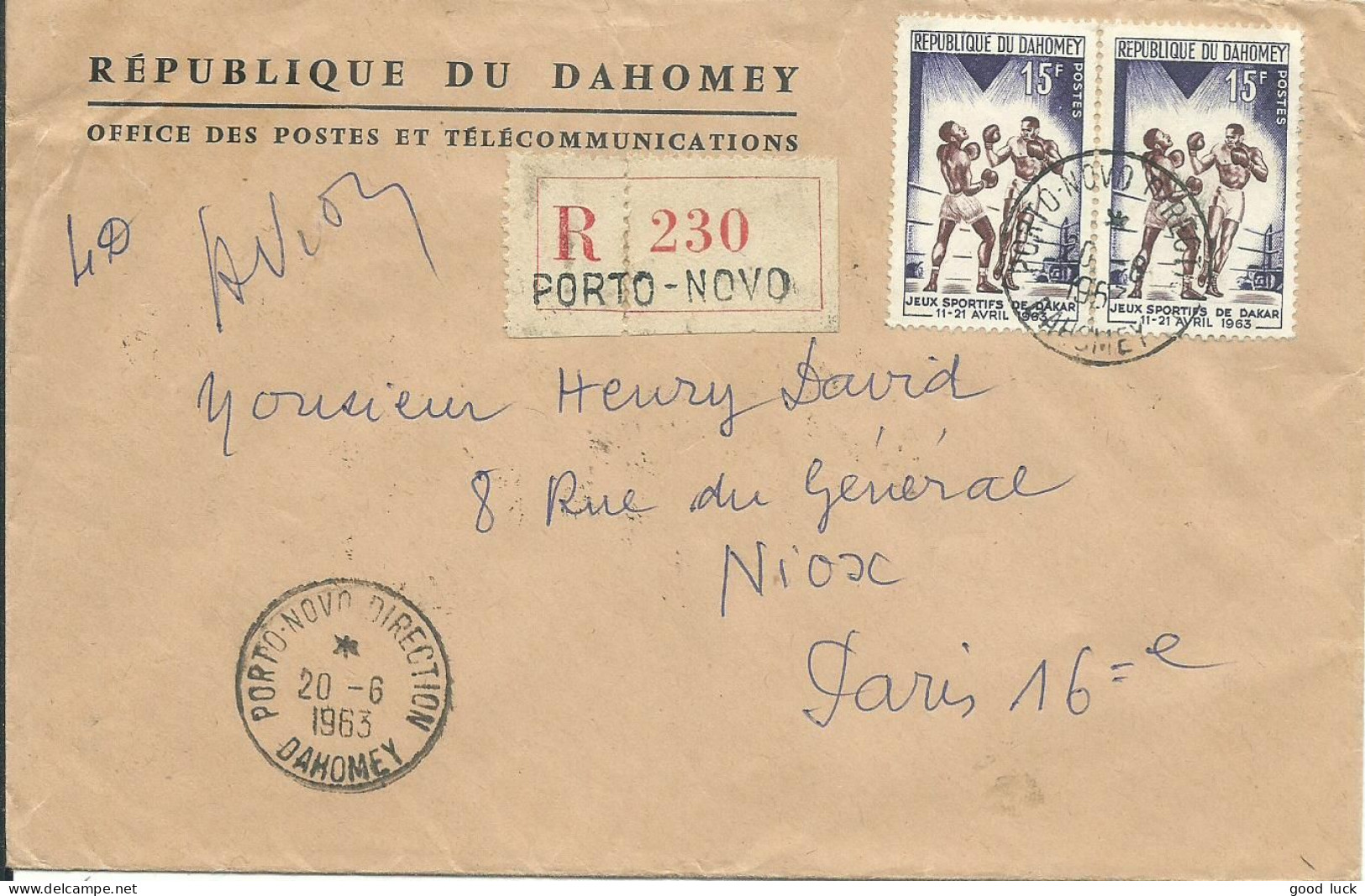 DAHOMEY LETTRE RECOMMANDEE PAR AVION 180F ( RARE TARIF )  PORTO-NOVO POUR PARIS DE 1963  LETTRE COVER - Benin - Dahomey (1960-...)