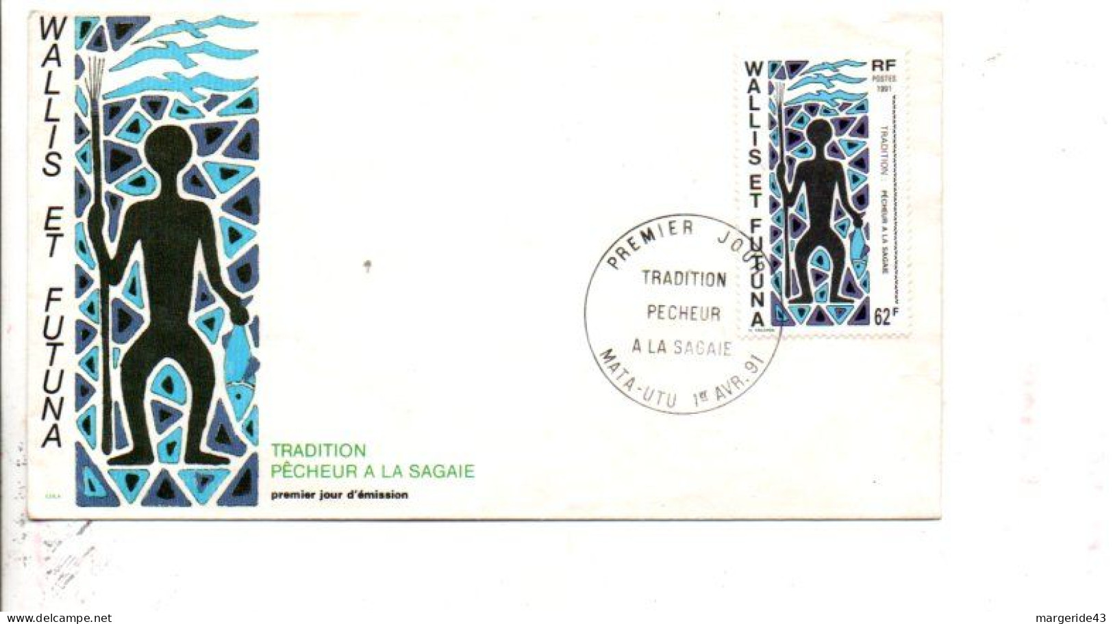 WALLIS ET FUTUNA FDC 1991 PECHEUR A LA SAGAIE - FDC