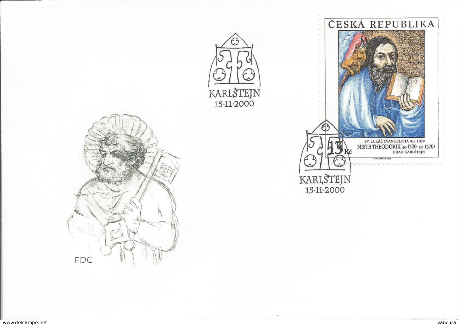 FDC 275 Czech Republic Master Theodorik, St Lucas, The Evangelist 2000 - Religione
