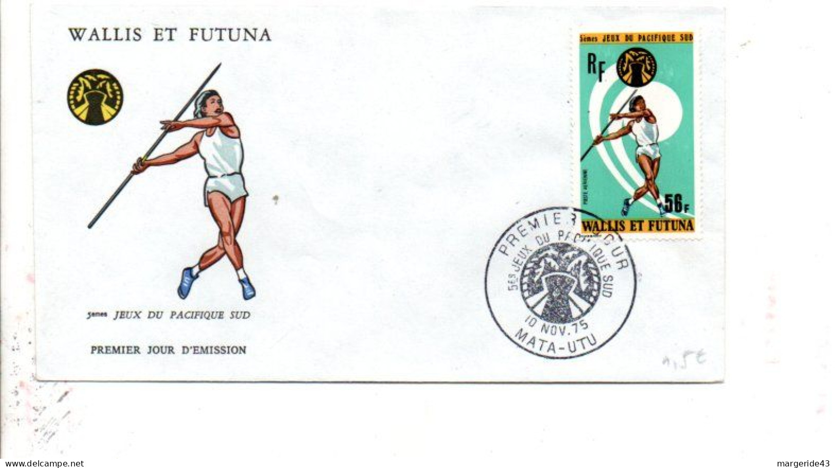 WALLIS ET FUTUNA FDC 1975 JEUX PACIFIQUE SUD - JAVELOT - FDC