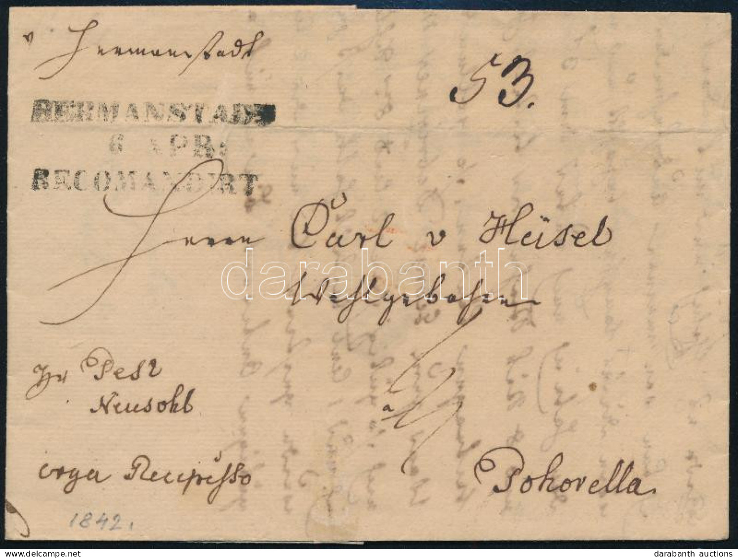 1842 Nagyon Korai Ajánlott Levél / Early Registered Cover "HERMANSTADT / RECOMANDIRT" - Pohorella - Altri & Non Classificati