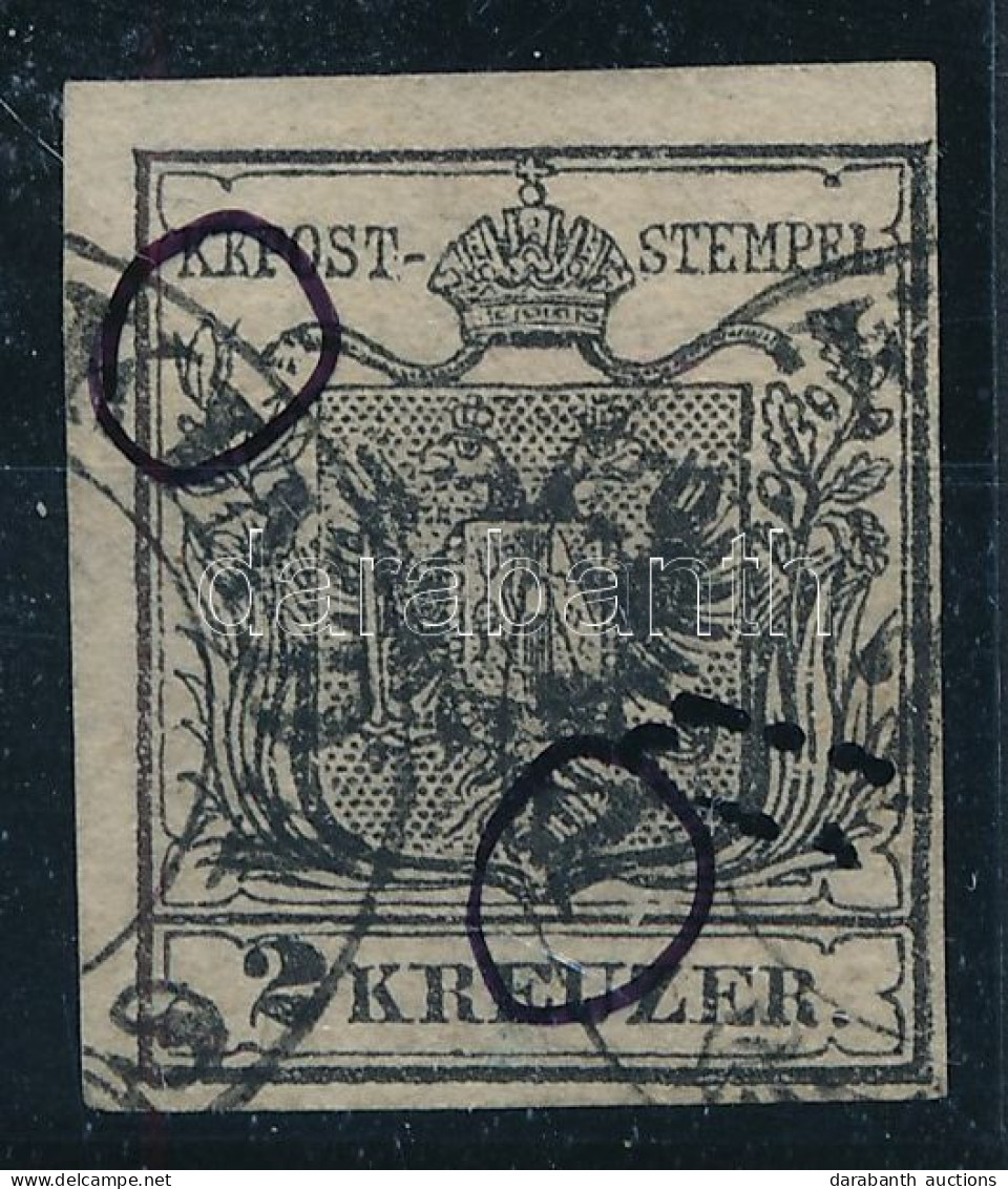 O 1850 2kr HP I. Fekete, Lemezhibák A Kreuzer Feletti Vonalon + A Pajzs Bal Oldalánál / Black, With Plate Flaws. "NAGY K - Autres & Non Classés