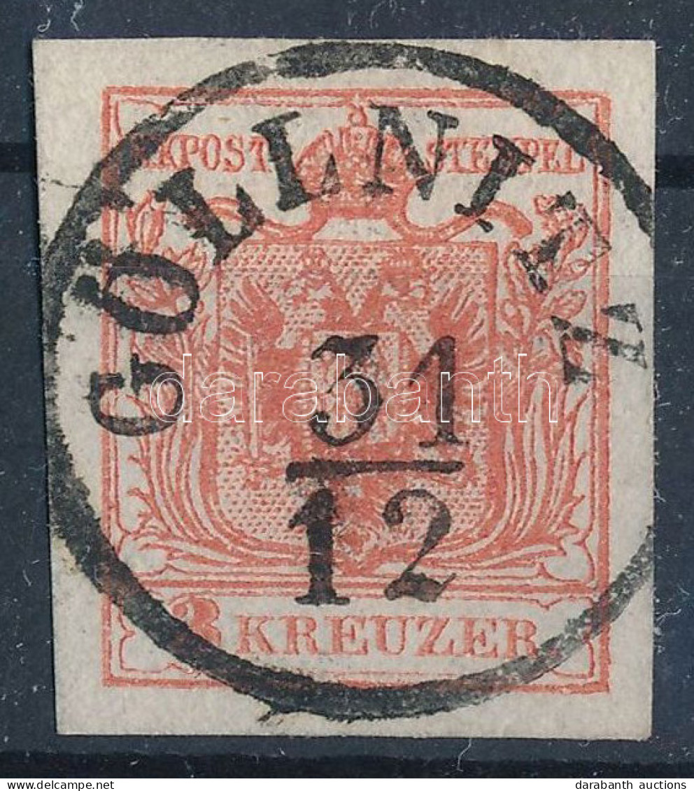 O 1850 3kr HP III. Kármin, Szilveszteri Dátummal / Type HP III. Carmine, Date: 31.12. "GÖLLNITZ". Certificate: Strakosch - Otros & Sin Clasificación