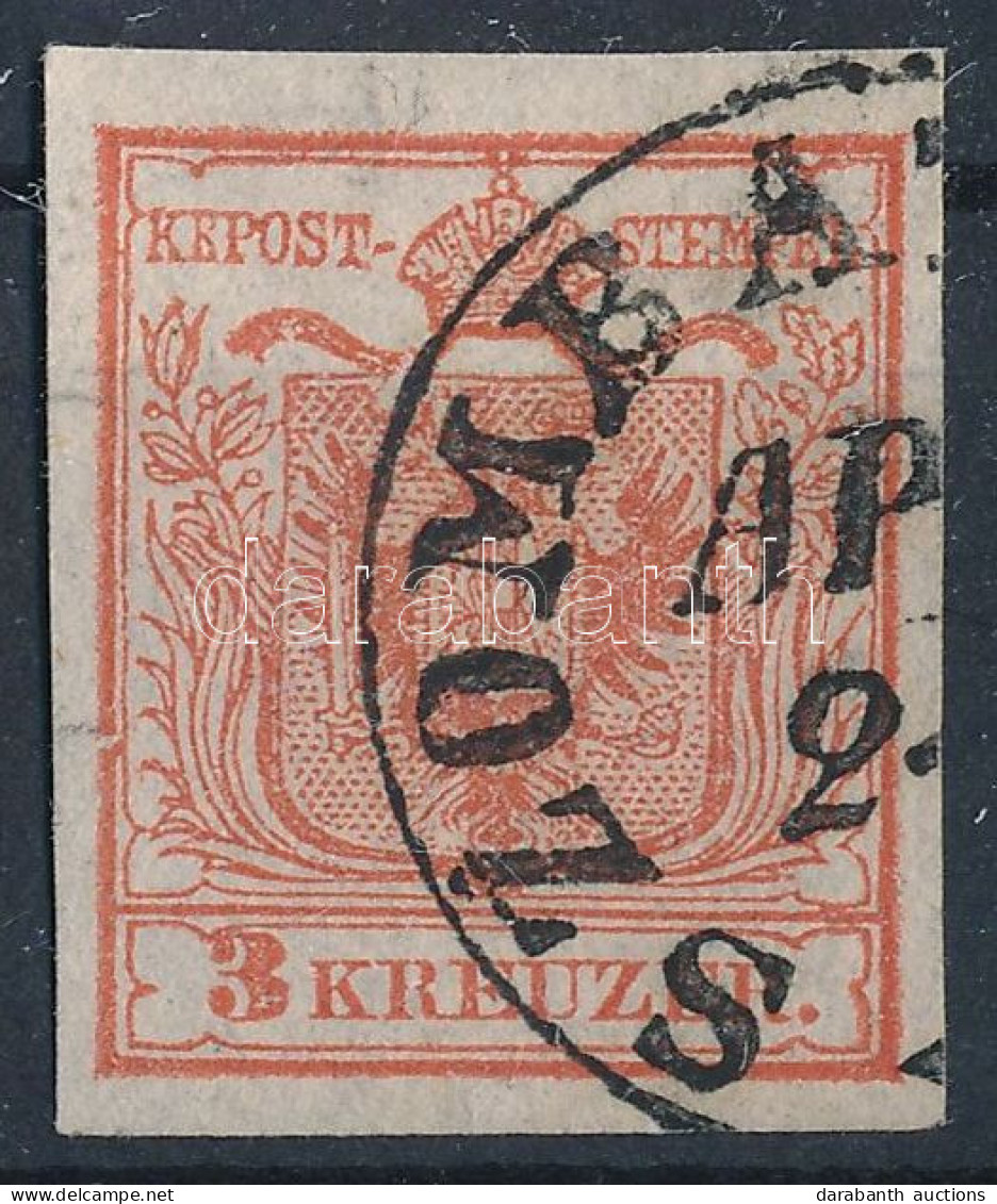 O 1850 3kr HP Ia. Cinóber Piros, Papírránccal, Nagy Lemezhibákkal / Type HP Ia. Cinnabar Red With Paper Crease And Plate - Sonstige & Ohne Zuordnung