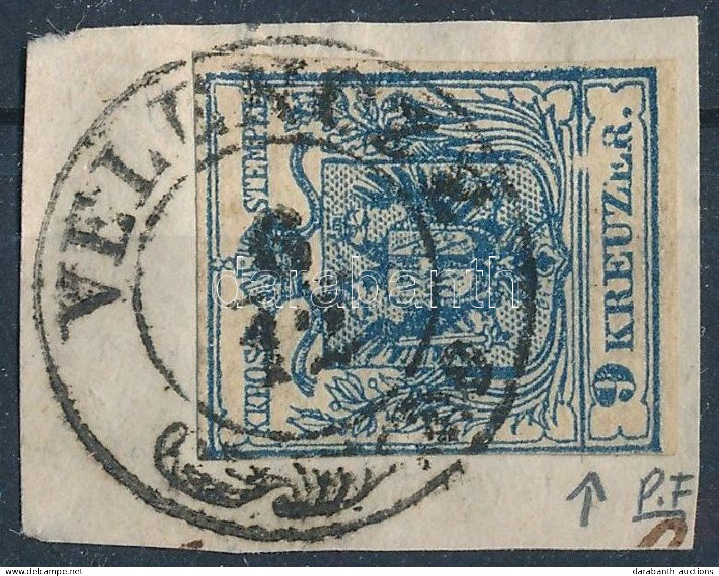 1850 9kr HP III. Mély Sötétkék, Látványos Nagy Lemezhibával / Type HP III. Deep Dark Blue, Plate Flaw. "VELENCZE" Certif - Autres & Non Classés