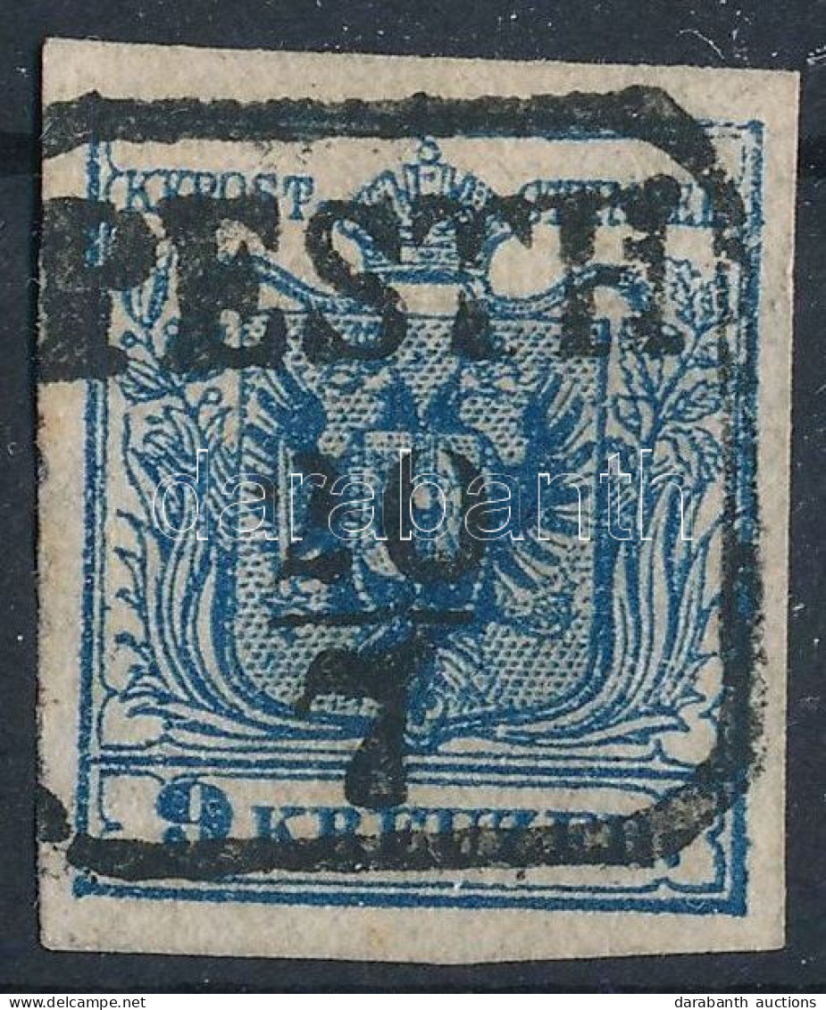 O 1850 9kr HP IIIb. Mély Sötétkék, Kis Lemezhibák / Type HP IIIb Deep Dark Blue, Small Plate Flaws. "PESTH" Certificate: - Otros & Sin Clasificación