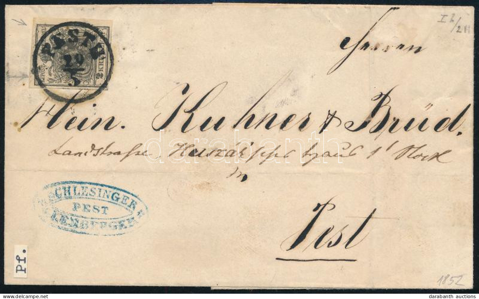 1852 2kr Fekete (szürkésfekete) HP I. Típus, Túlfestékezett Nyomat, Lemezhibákkal, Helyi Levélen. Látványos, Szép Darab! - Other & Unclassified