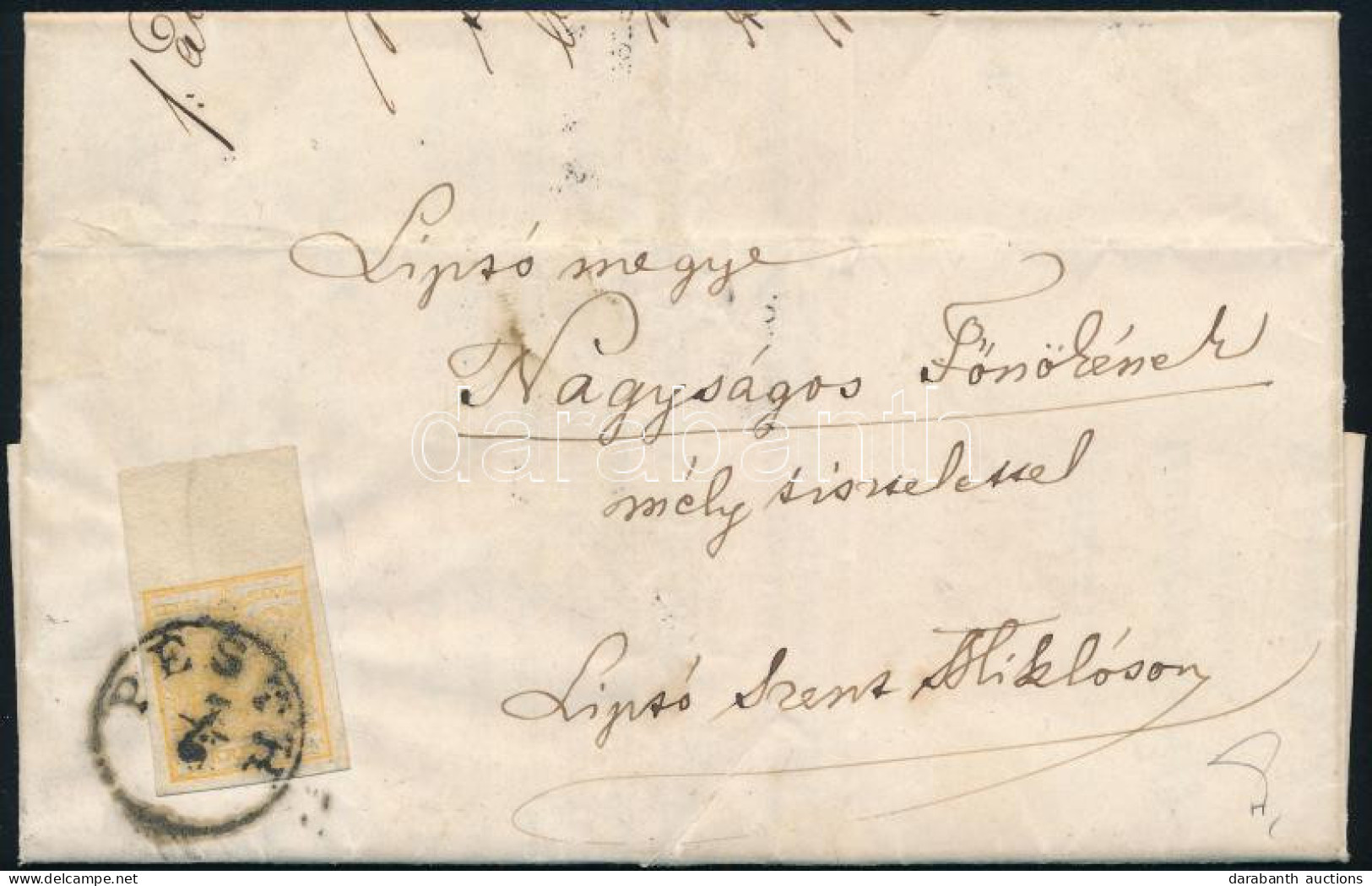 1854 1kr Narancssárga HP III. Típus, 13 Mm-es Felső ívszéllel Nyomtatványon, Teljes Tartalommal. Ilyen Nagy ívszéllel Te - Other & Unclassified